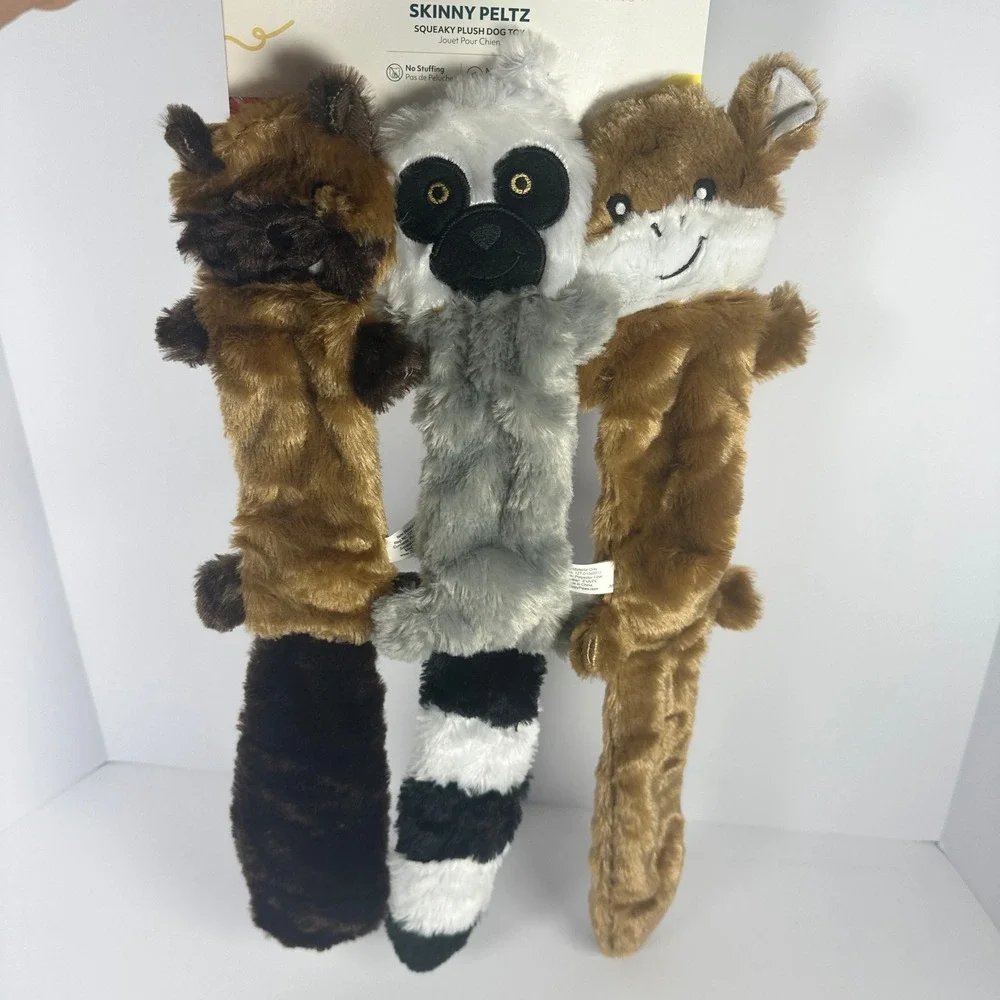 ZippyPaws Skinny Peltz Dog Toy 3-Pack‎ Large Brown Grey New No Stuffing Squeaky